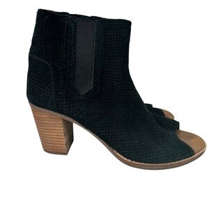 Toms Majorca Perforated Open Toe Sandals Booties Size 7.5 Black Suede Chiccore